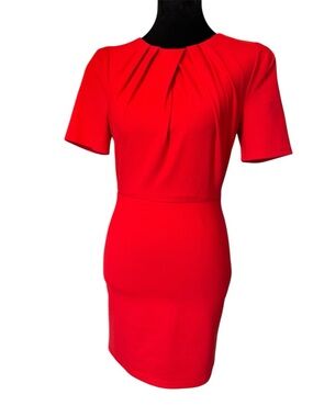 Forever 21 Red Pleated Neck Sheath Mini Dress
